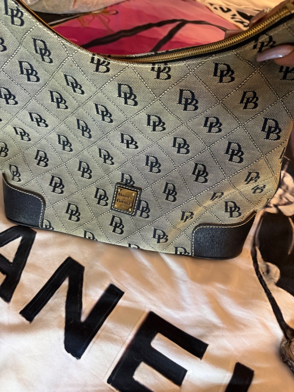 Dooney & Bourke Tan Logo Messenger with Black Trim